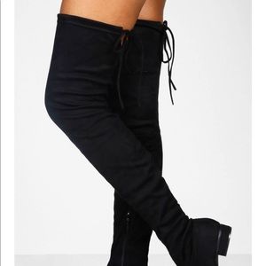 flat tie thigh high boots